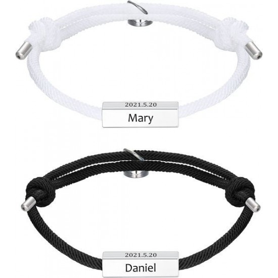 Custom Couple Bracelets Personalized Nameplated Date Engraved ID Matching Couple Bracelets For Boyfriend And Girlfriend Personalized Braided Rope Bracelets For Women Men Custom Couple Bracelets Personalized Nameplated Date Engraved ID Matching Couple Bracelets For Boyfriend And Girlfriend Personalized Braided Rope Bracelets For Women Men